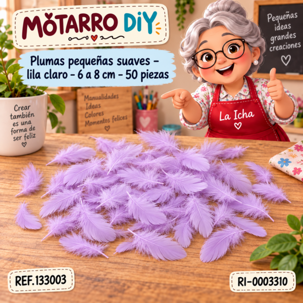 ri-0003310-ref133003 Plumas pequeñas suaves – lila claro – 6 a 8 cm – 50 piezas