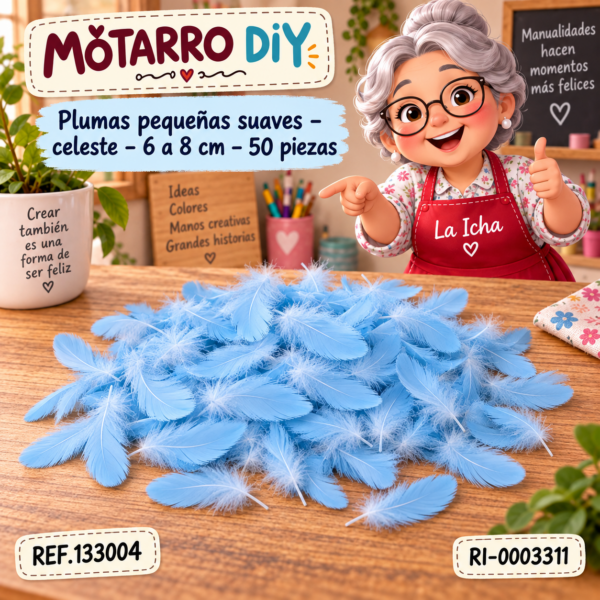 ri-0003311-ref133004 Plumas pequeñas suaves – celeste – 6 a 8 cm – 50 piezas