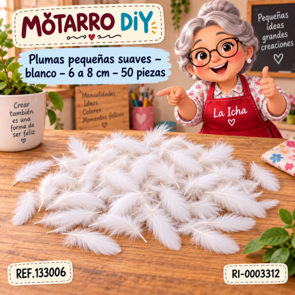 ri-0003312-ref133006 Plumas pequeñas suaves – blanco – 6 a 8 cm – 50 piezas