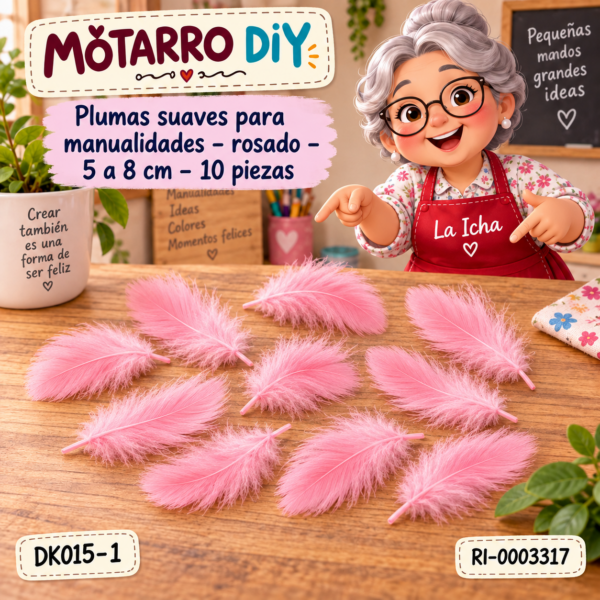 ri-0003317-dk015-1 Plumas suaves para manualidades – rosado – 5 a 8 cm – 10 piezas