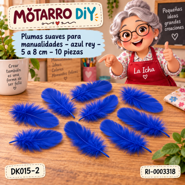 Plumas suaves para manualidades – azul rey – 5 a 8 cm – 10 piezas