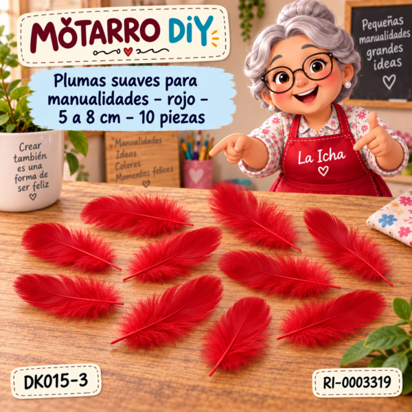 ri-0003319-dk015-3 Plumas suaves para manualidades – rojo – 5 a 8 cm – 10 piezas