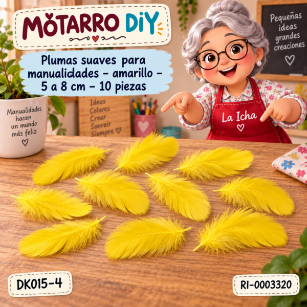 Plumas suaves para manualidades – amarillo – 5 a 8 cm – 10 piezas