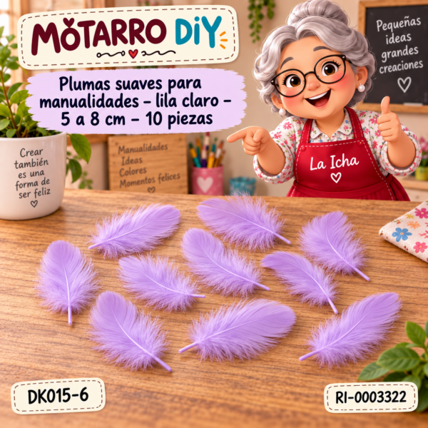 Plumas suaves para manualidades – lila claro – 5 a 8 cm – 10 piezas