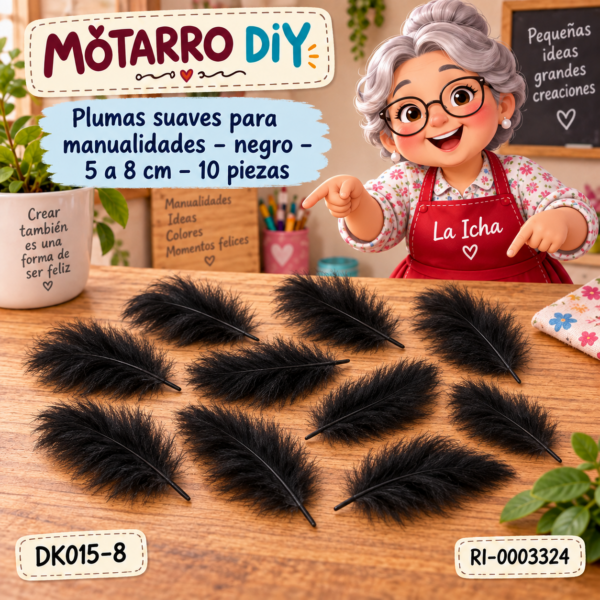 Plumas suaves para manualidades – negro – 5 a 8 cm – 10 piezas