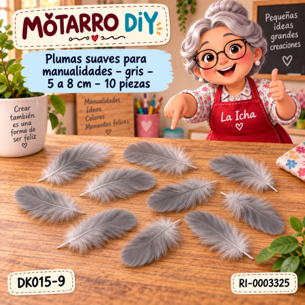 Plumas suaves para manualidades – gris – 5 a 8 cm – 10 piezas