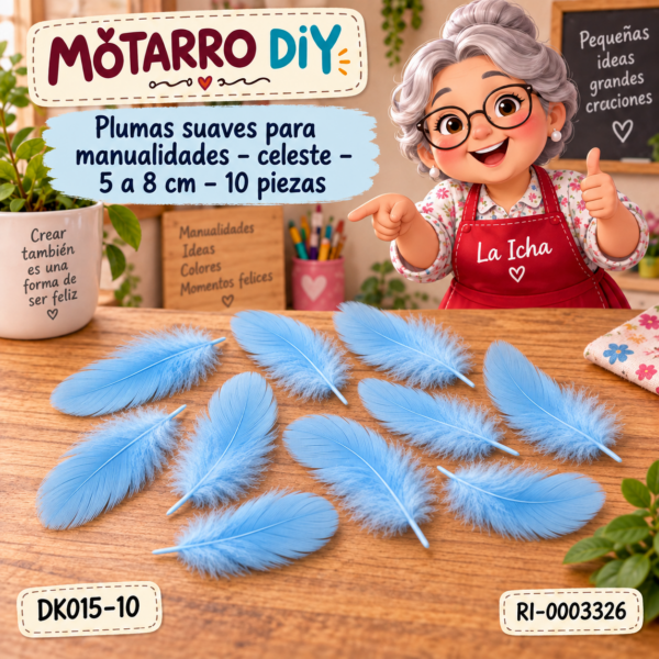Plumas suaves para manualidades – celeste – 5 a 8 cm – 10 piezas