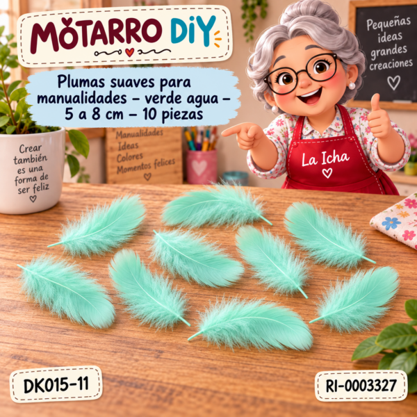 Plumas suaves para manualidades – verde agua – 5 a 8 cm – 10 piezas