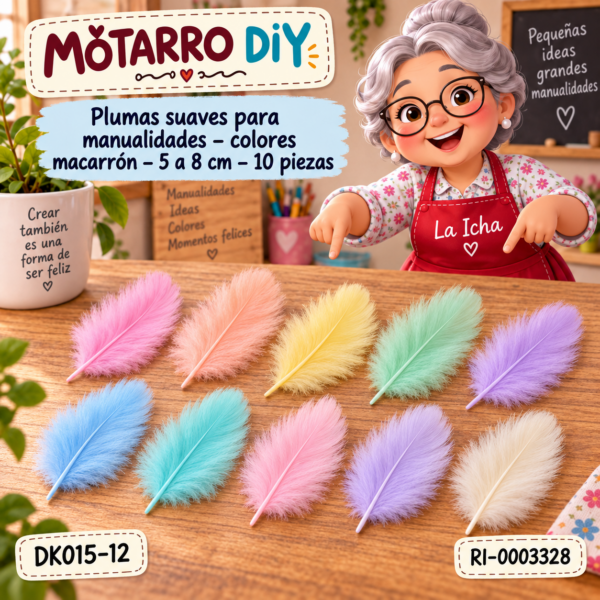 Plumas suaves para manualidades – colores macarrón – 5 a 8 cm – 10 piezas