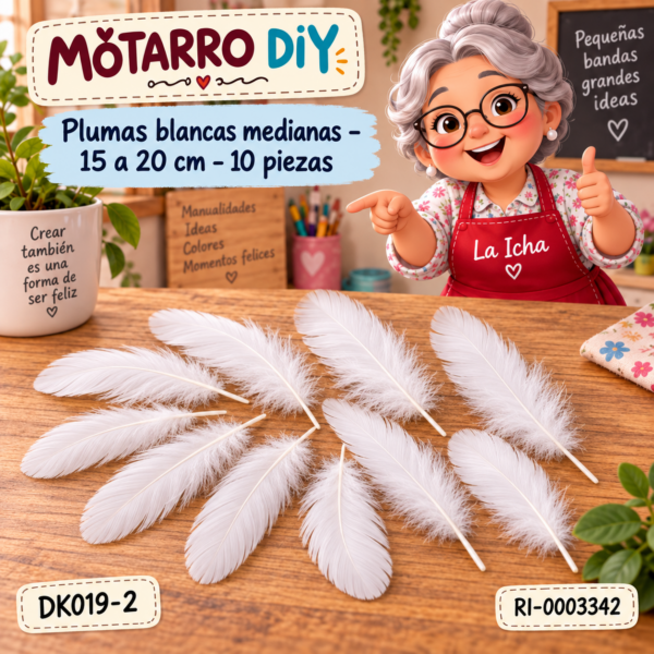 ri-0003342-dk019-2 Plumas blancas medianas – 15 a 20 cm – 10 piezas