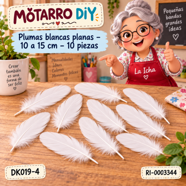 Plumas blancas planas – 10 a 15 cm – 10 piezas