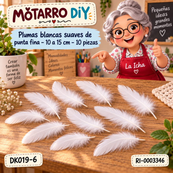 Plumas blancas suaves de punta fina – 10 a 15 cm – 10 piezas