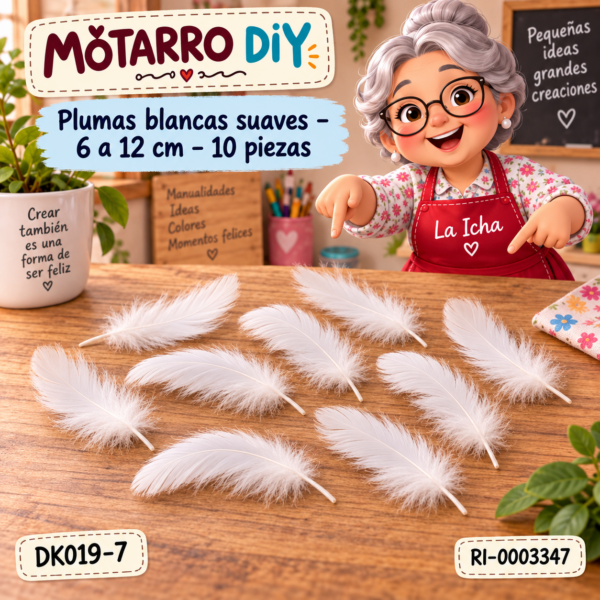 ri-0003347-dk019-7 Plumas blancas suaves – 6 a 12 cm – 10 piezas