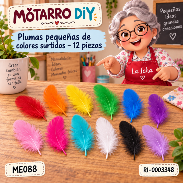 Plumas pequeñas de colores surtidos – 12 piezas