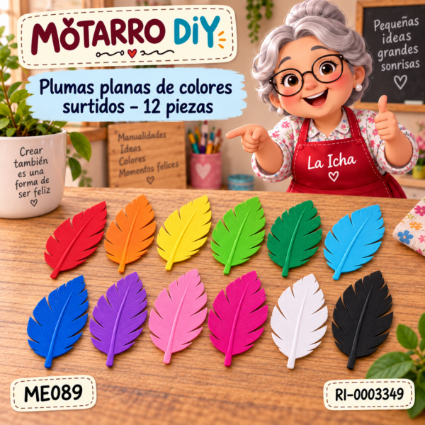 ri-0003349-me089 Plumas planas de colores surtidos – 12 piezas