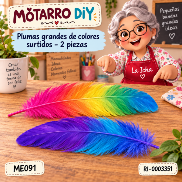 Plumas grandes de colores surtidos – 2 piezas