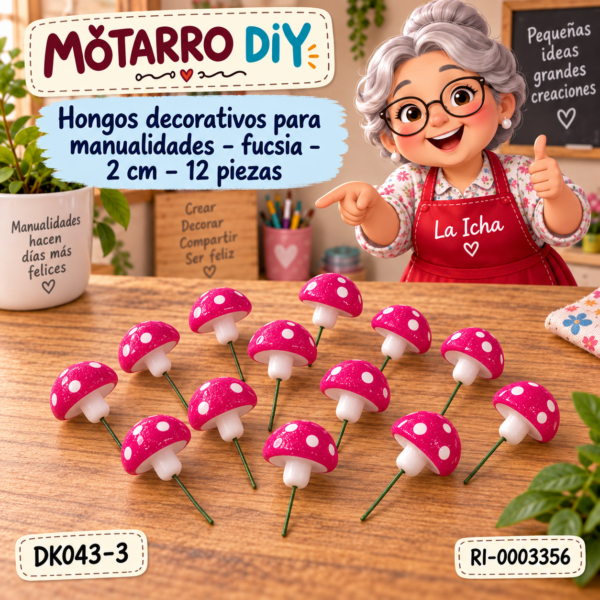 ri-0003356-dk043-3 Hongos decorativos para manualidades – fucsia – 2 cm – 12 piezas
