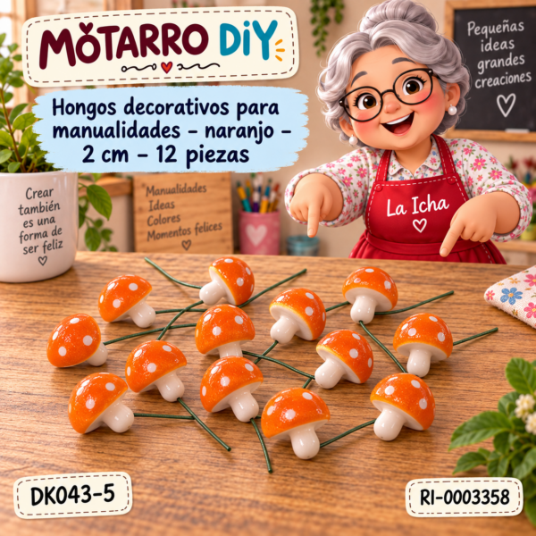 Hongos decorativos para manualidades – naranjo – 2 cm – 12 piezas