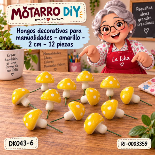ri-0003359-dk043-6 Hongos decorativos para manualidades – amarillo – 2 cm – 12 piezas
