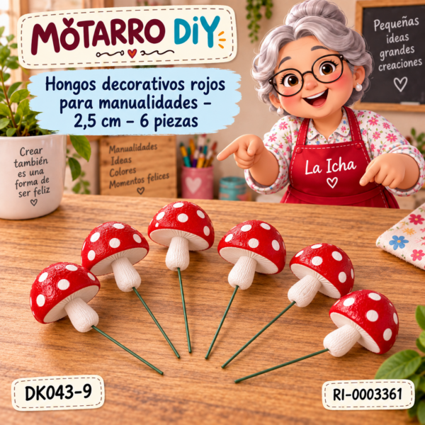 Hongos decorativos rojos para manualidades – 2,5 cm – 6 piezas