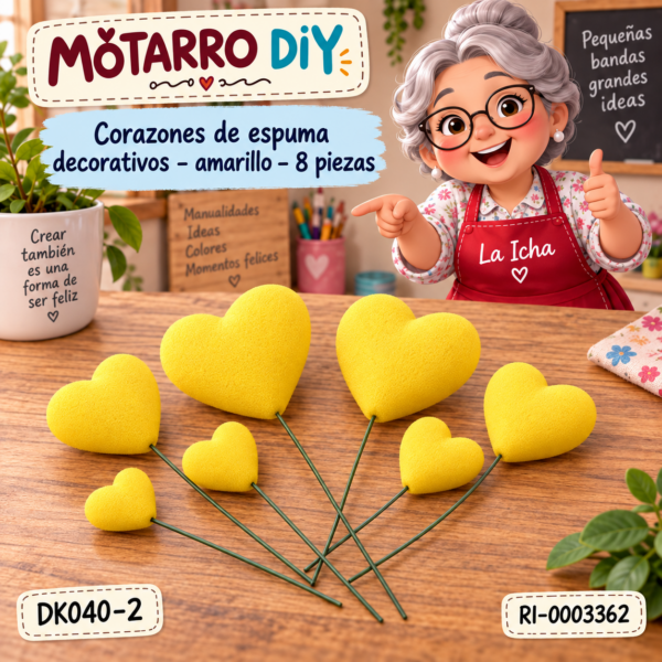 ri-0003362-dk040-2 Corazones de espuma decorativos – amarillo – 8 piezas