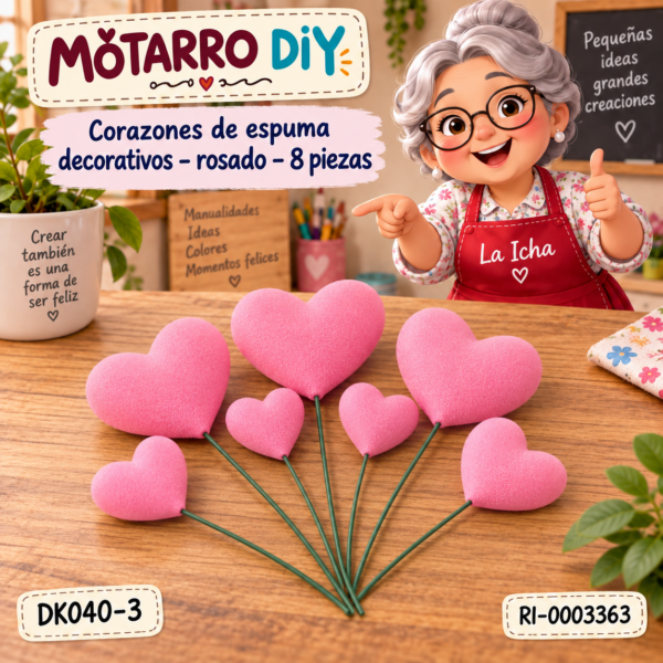 ri-0003363-dk040-3 Corazones de espuma decorativos – rosado – 8 piezas