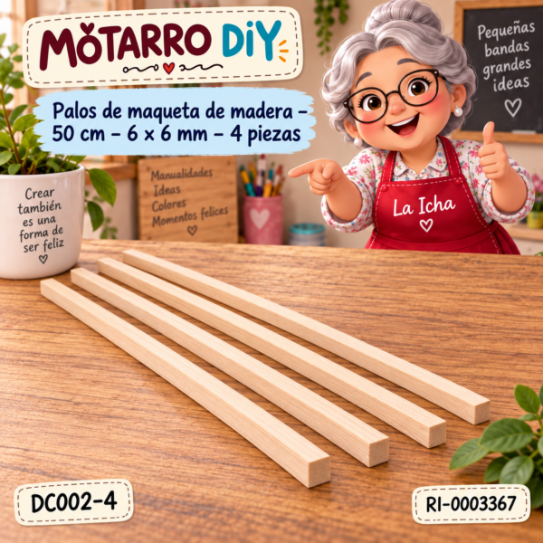 ri-0003367-dc002-4 Palos de maqueta de madera – 50 cm – 6 × 6 mm – 4 piezas