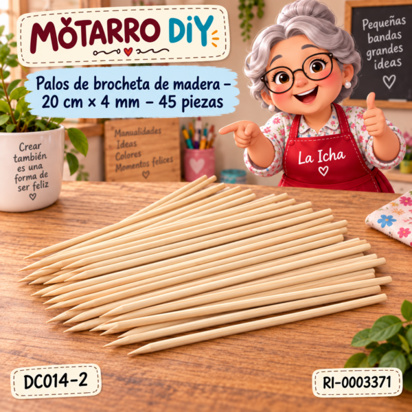 Palos de brocheta de madera – 20 cm × 4 mm – 45 piezas
