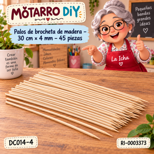 Palos de brocheta de madera – 30 cm × 4 mm – 45 piezas