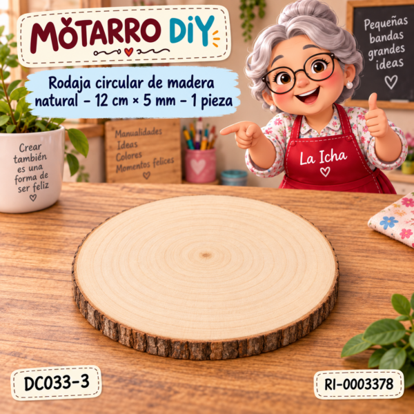 ri-0003378-dc033-3 Rodaja circular de madera natural – 12 cm × 5 mm – 1 pieza