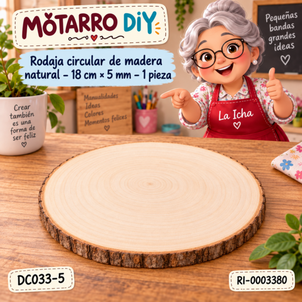 ri-0003380-dc033-5 Rodaja circular de madera natural – 18 cm × 5 mm – 1 pieza