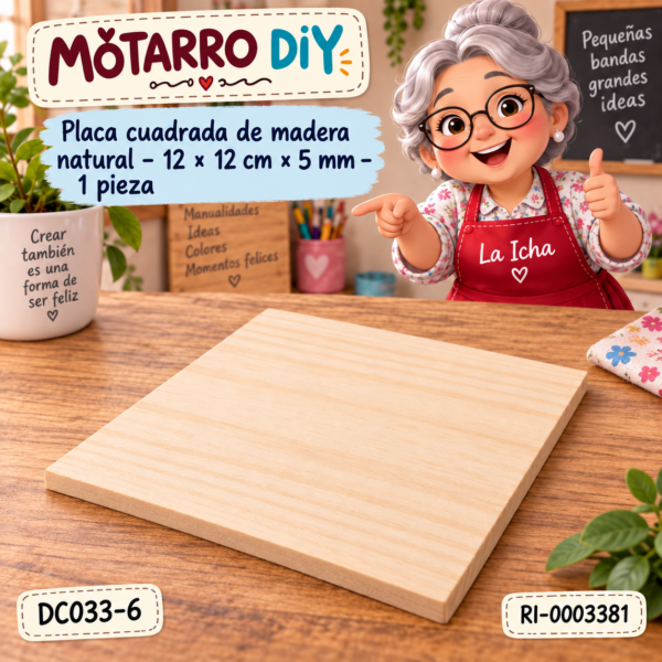 ri-0003381-dc033-6 Placa cuadrada de madera natural – 12 × 12 cm × 5 mm – 1 pieza