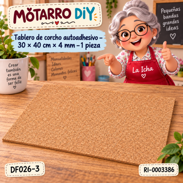 ri-0003386-df026-3 Tablero de corcho autoadhesivo – 30 × 40 cm × 4 mm – 1 pieza