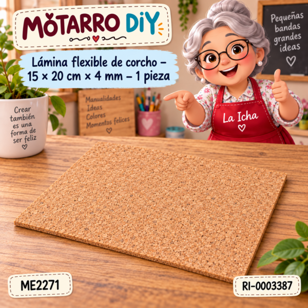 Lámina flexible de corcho – 15 × 20 cm × 4 mm – 1 pieza