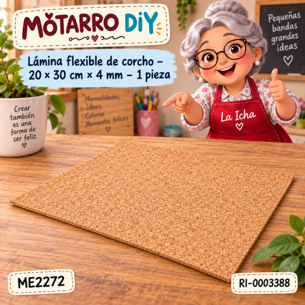 Lámina flexible de corcho – 20 × 30 cm × 4 mm – 1 pieza