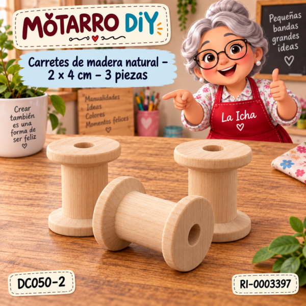 ri-0003397-dc050-2 Carretes de madera natural – 2 × 4 cm – 3 piezas
