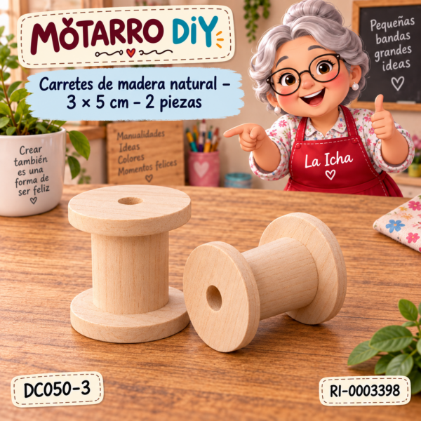 ri-0003398-dc050-3 Carretes de madera natural – 3 × 5 cm – 2 piezas
