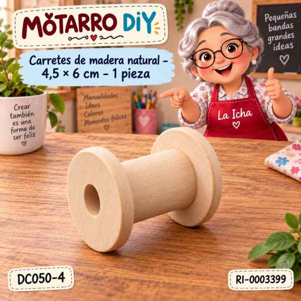 ri-0003399-dc050-4 Carretes de madera natural – 4,5 × 6 cm – 1 pieza
