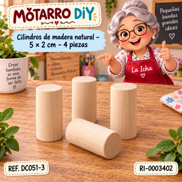 Cilindros de madera natural – 5 × 2 cm – 4 piezas