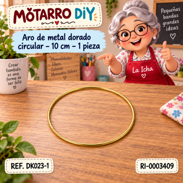 Aro de metal dorado circular – 10 cm – 1 pieza