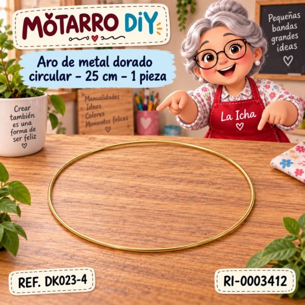 Aro de metal dorado circular – 25 cm – 1 pieza