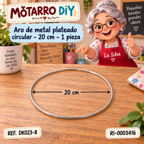 ri-0003416-dk023-8 Aro de metal plateado circular – 20 cm – 1 pieza