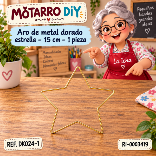 ri-0003419-dk024-1 Aro de metal dorado estrella – 15 cm – 1 pieza