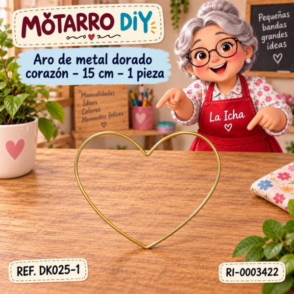 Aro de metal dorado corazón – 15 cm – 1 pieza