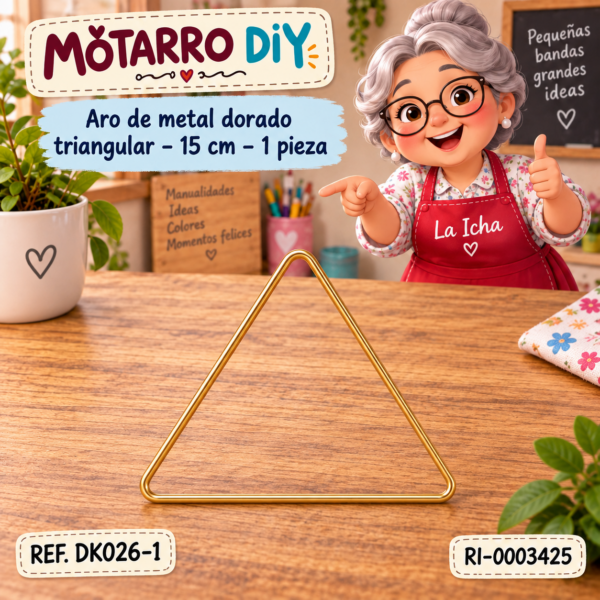 ri-0003425-dk026-1 Aro de metal dorado triangular – 15 cm – 1 pieza
