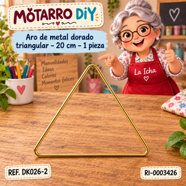 ri-0003426-dk026-2 Aro de metal dorado triangular – 20 cm – 1 pieza