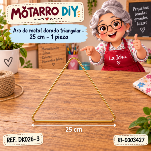 ri-0003427-dk026-3 Aro de metal dorado triangular – 25 cm – 1 pieza