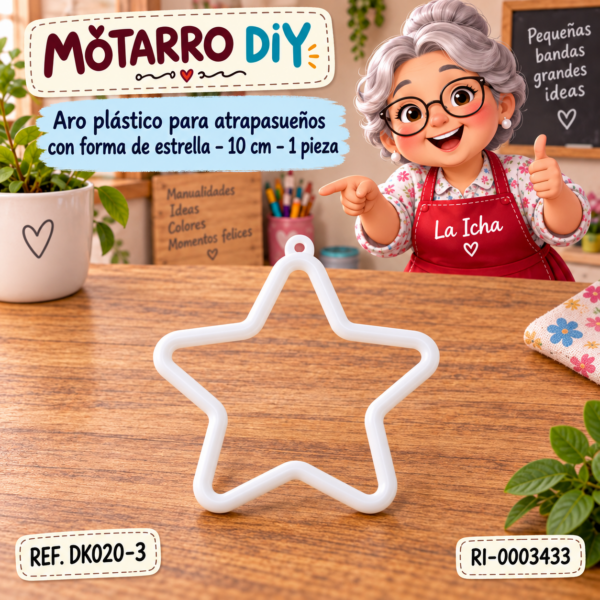 ri-0003433-dk020-3 Aro plástico para atrapasueños con forma de estrella – 10 cm – 1 pieza
