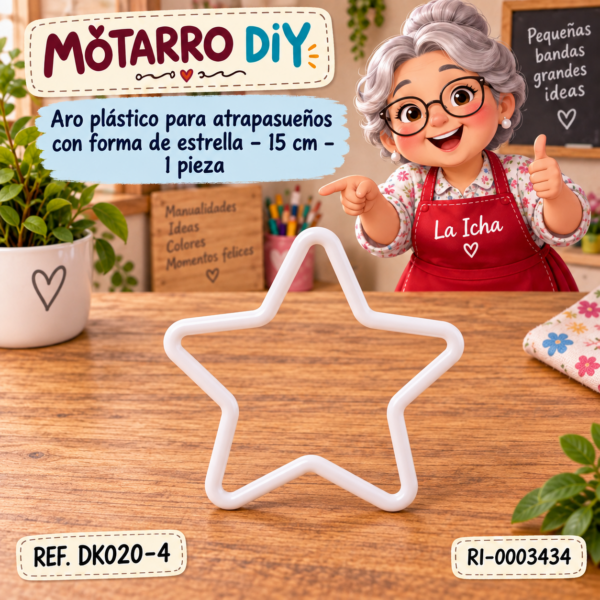 ri-0003434-dk020-4 Aro plástico para atrapasueños con forma de estrella – 15 cm – 1 pieza