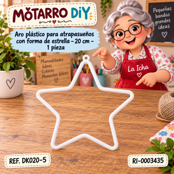ri-0003435-dk020-5 Aro plástico para atrapasueños con forma de estrella – 20 cm – 1 pieza
